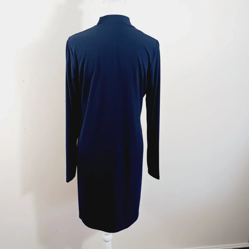 Michael Kors Lightweight Long Sleeve Navy Dress W/ Decorative Tie Neck, SZ Med. - Picture 13 of 16